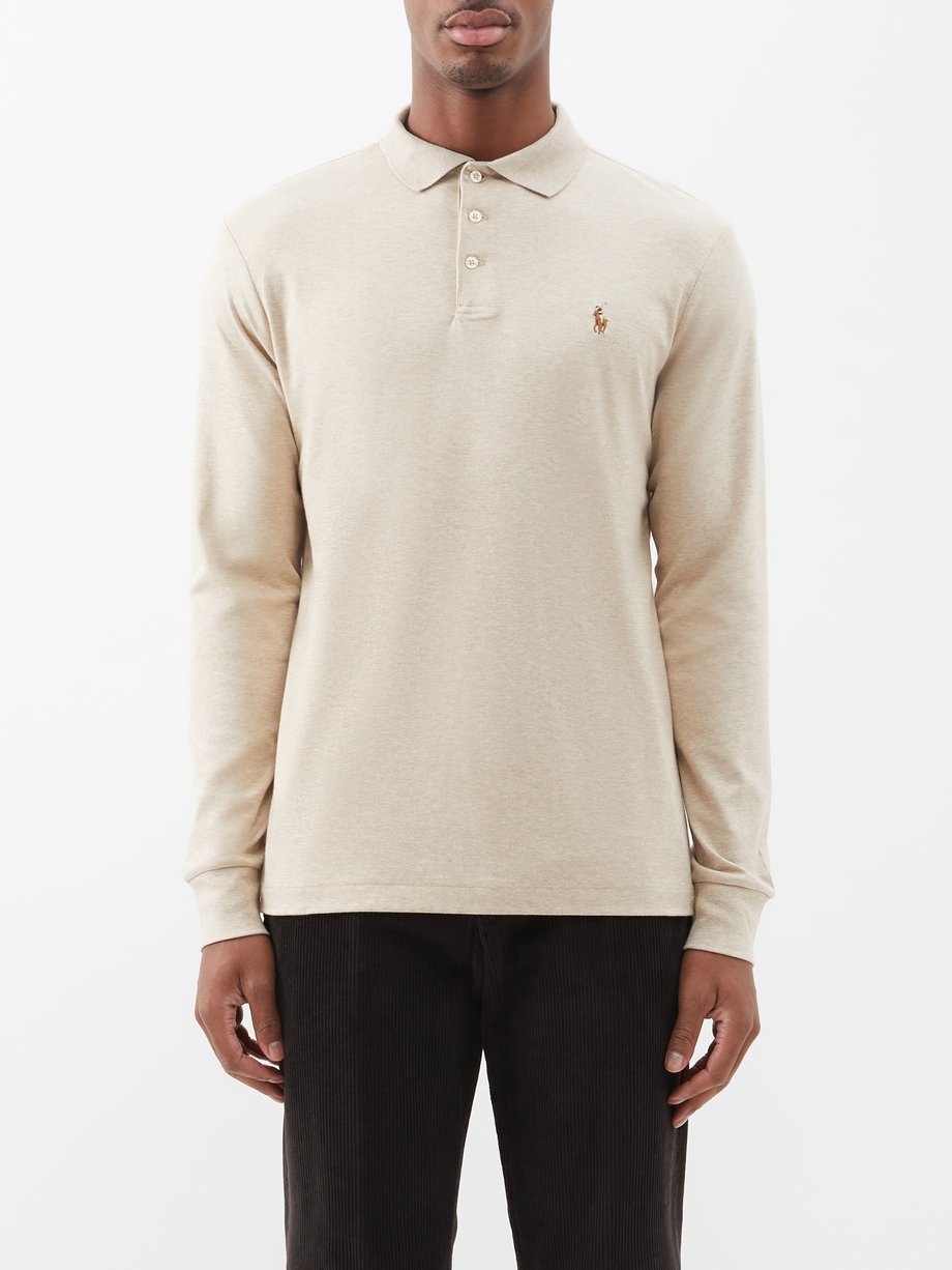 Neutral Custom-fit Pima-cotton long-sleeved polo shirt | Polo Ralph Lauren  | MATCHESFASHION US
