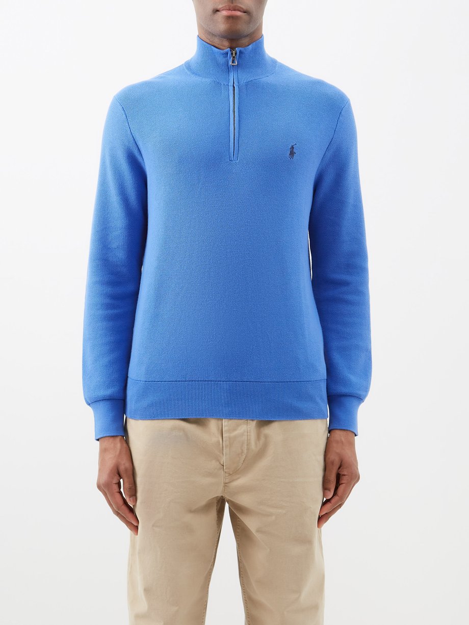 폴로 랄프로렌 Polo Ralph Lauren Blue Logo-embroidered zipped cotton-pique sweater