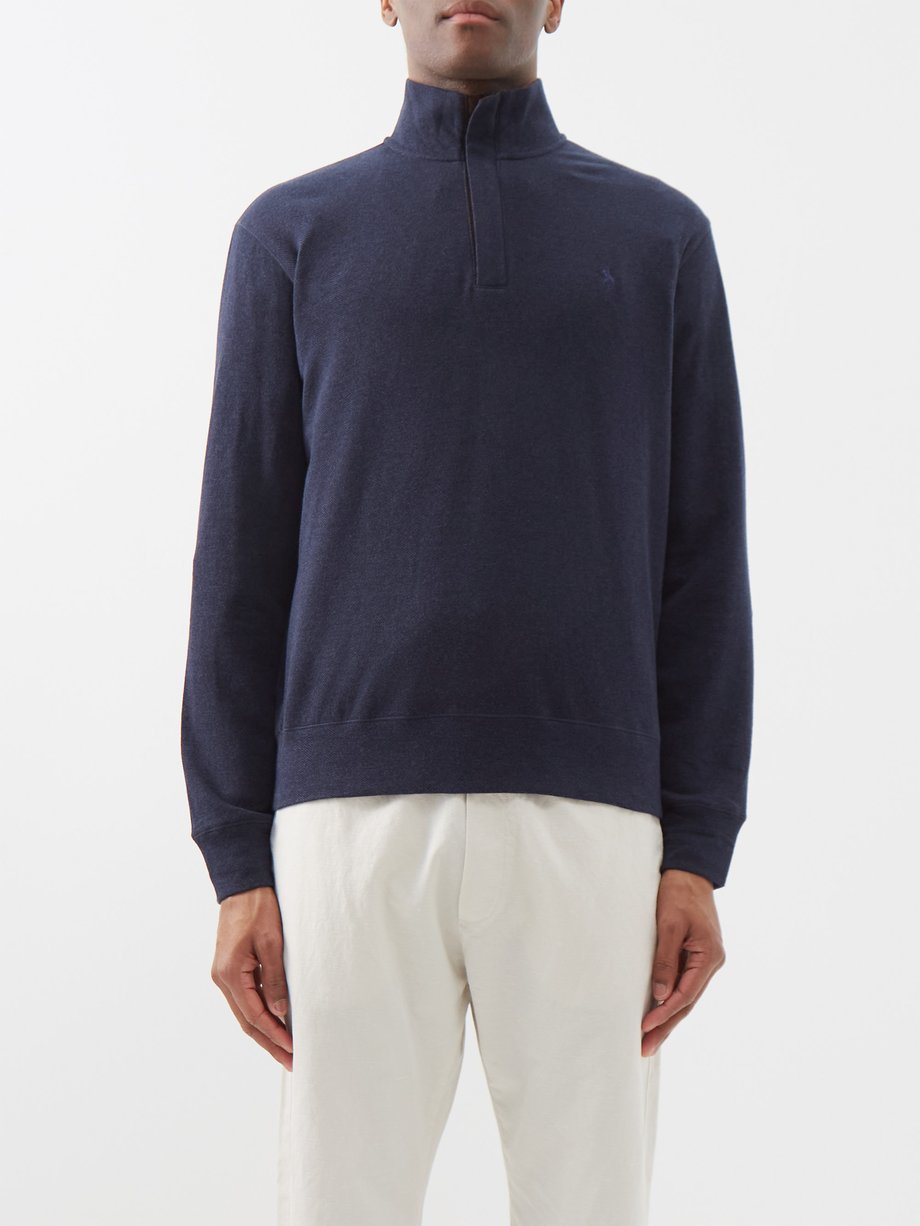 폴로 랄프로렌 Polo Ralph Lauren Navy Quarter-zip cotton-blend herringbone sweater