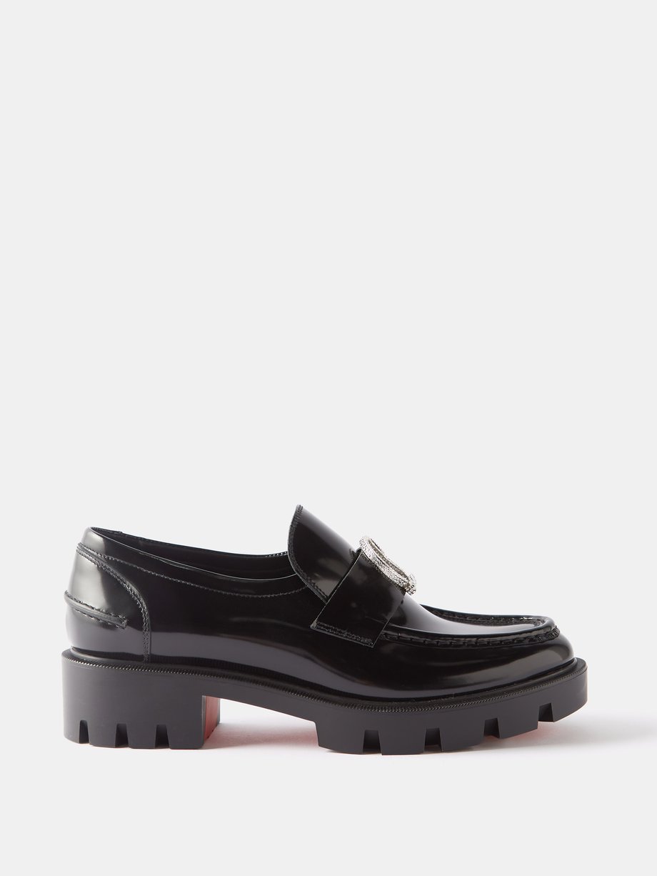 Black CL Moc Lug Strass crystal-buckle leather loafers | Christian ...