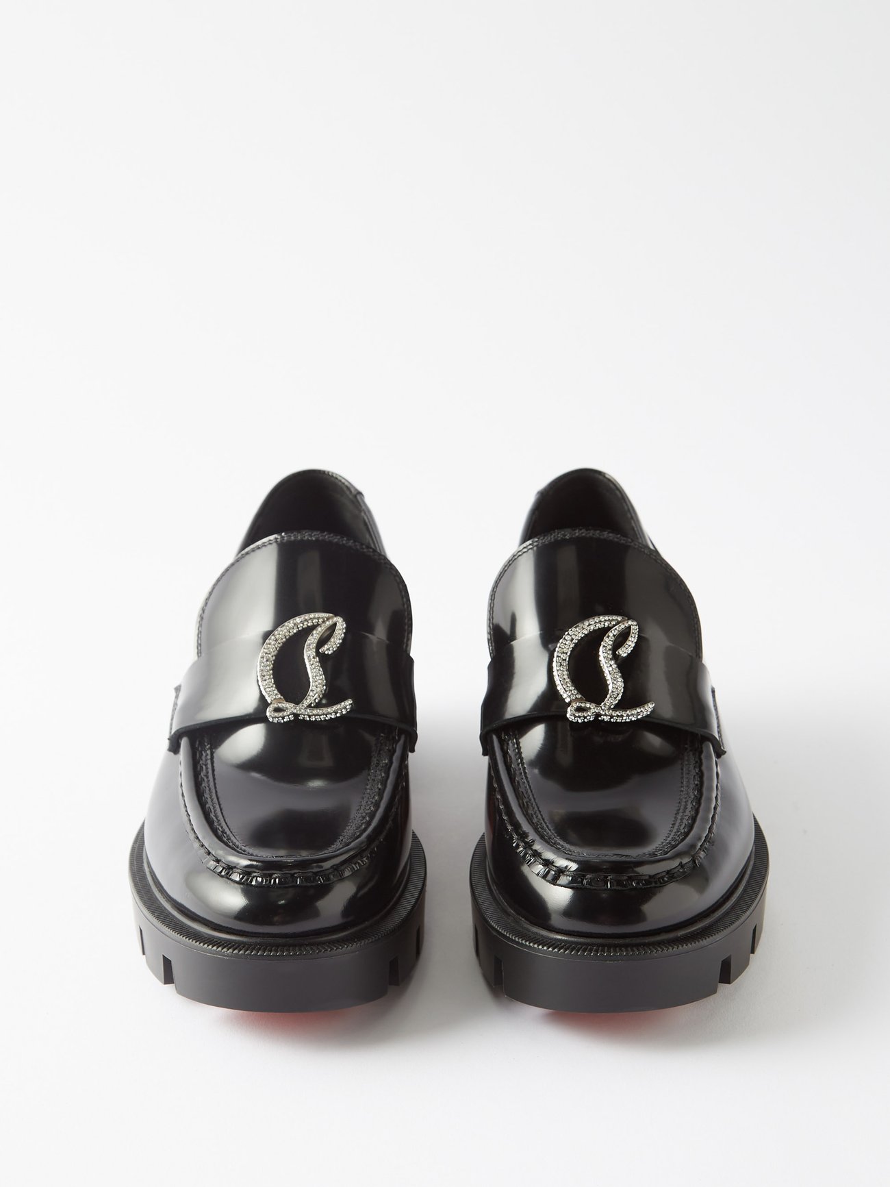 CL Moc black leather strass loafers