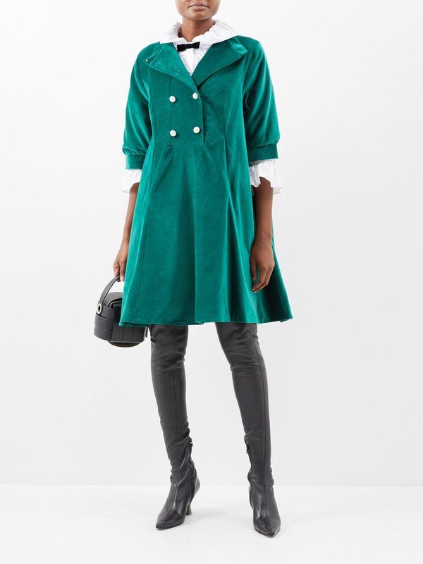 Green Beray cotton-velvet coat dress, Batsheva