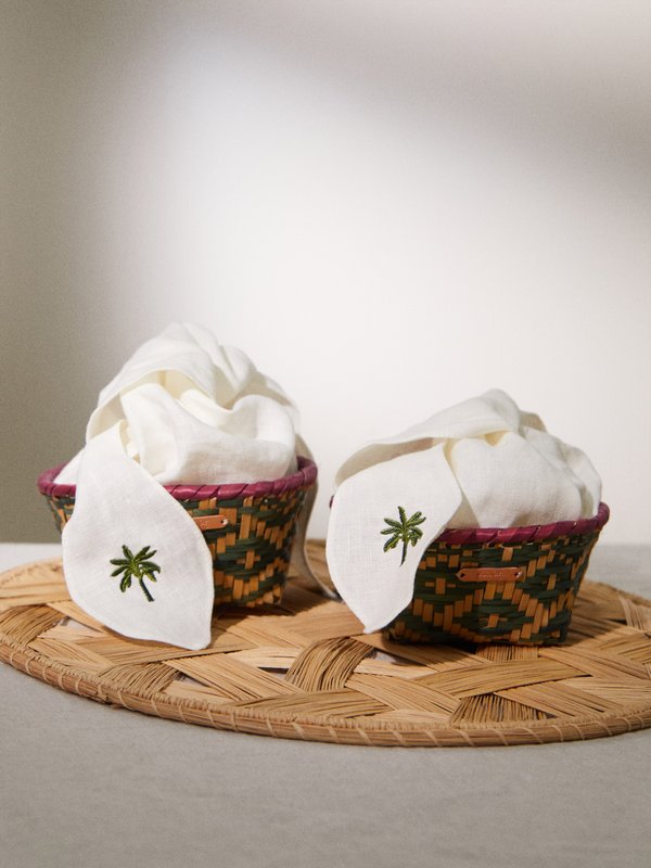 Johanna Ortiz Set of two Hojarasca palm and linen bread baskets