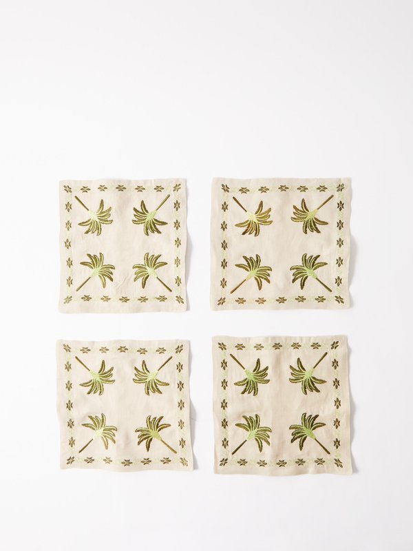 Johanna Ortiz Ensemble de quatre serviettes de table brodées en lin
