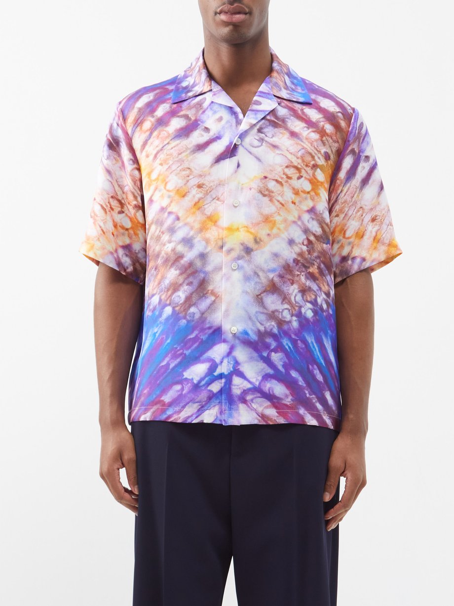 Tie-dye print silk short-sleeved shirt