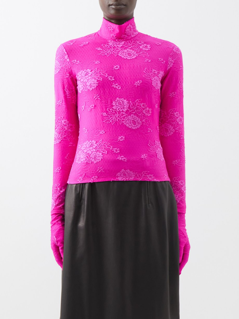 Patent utilfredsstillende Hest Pink Lingerie lace glove-sleeved top | Balenciaga | MATCHESFASHION US