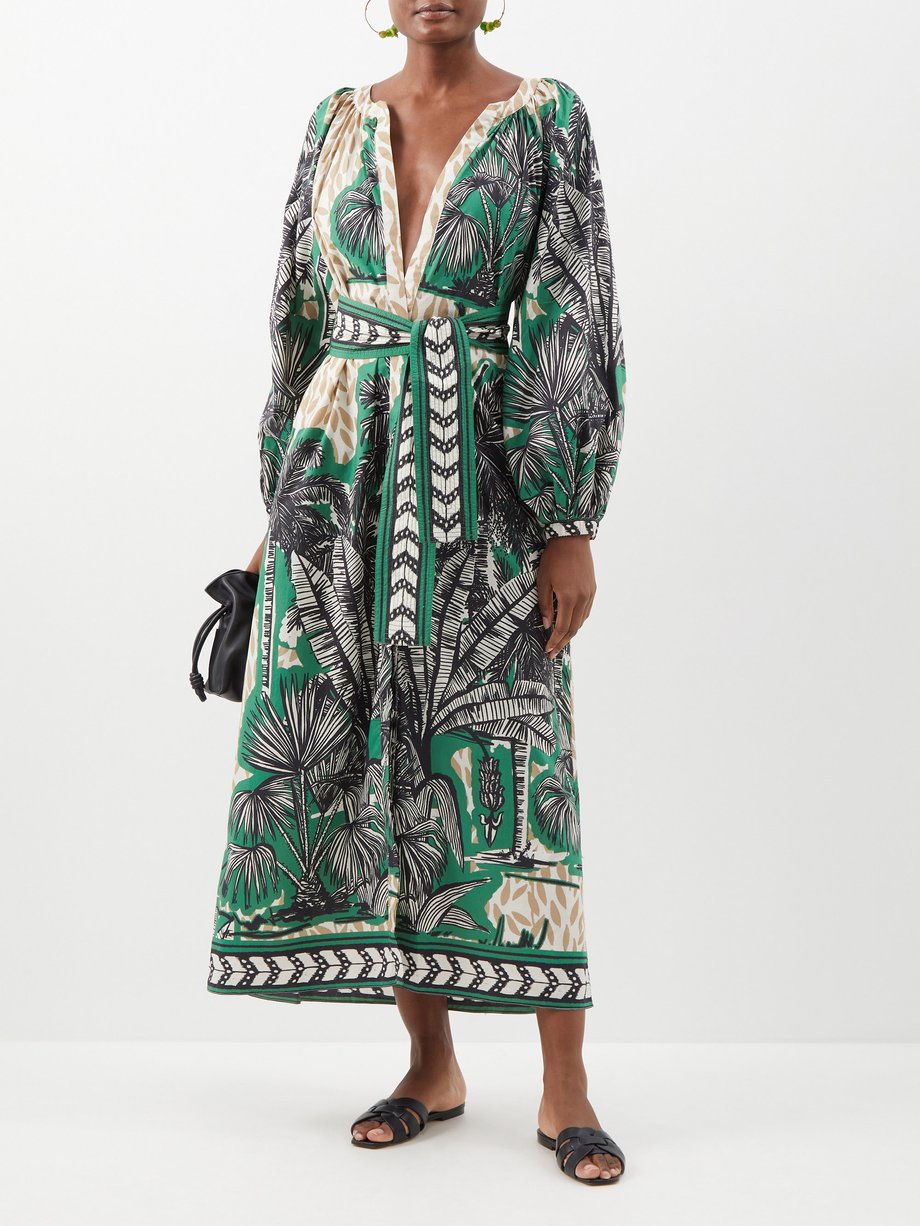 Green Quiet Solitude belted cotton maxi dress | Johanna Ortiz ...
