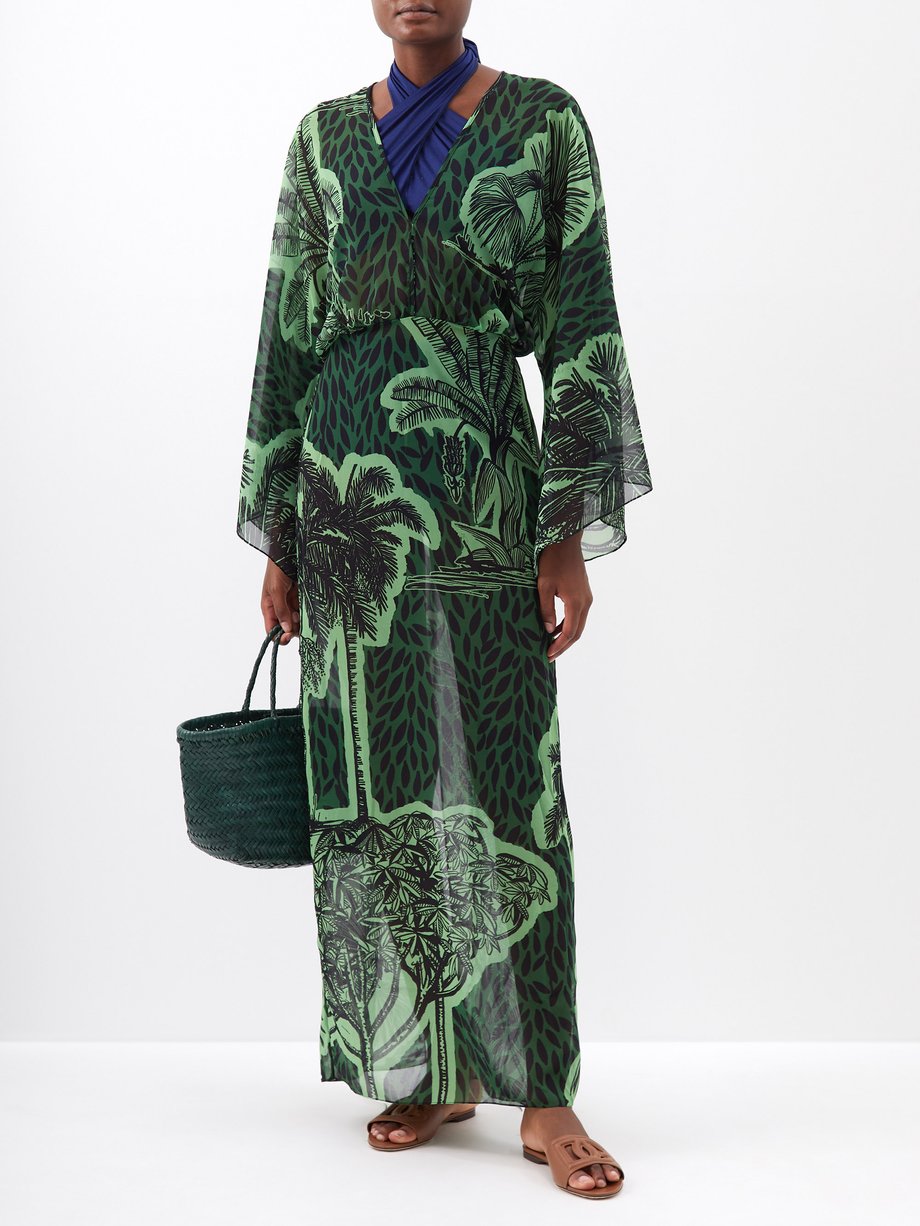 Green Del Rio V-neck chiffon maxi dress | Johanna Ortiz | MATCHESFASHION US
