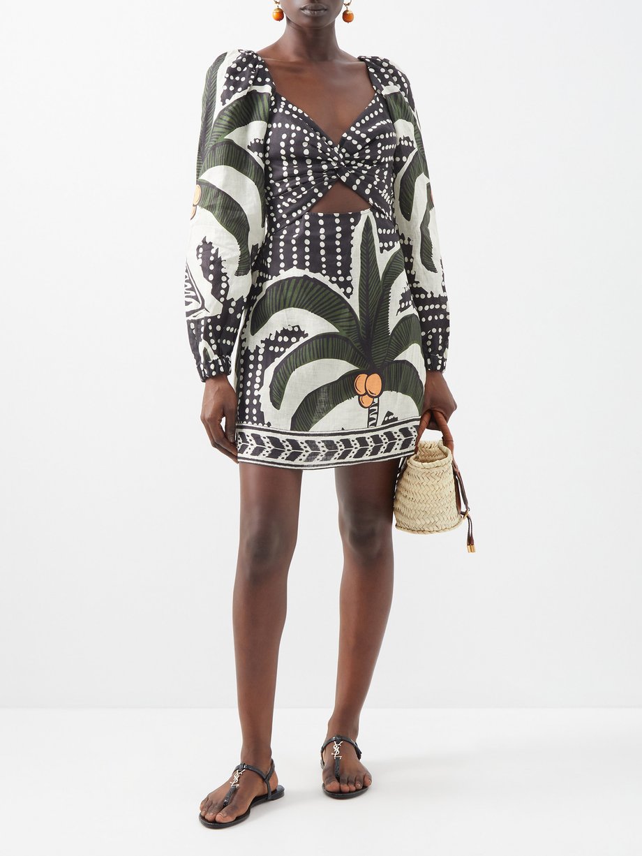 Black Atardecer tropical-print linen mini dress | Johanna Ortiz ...