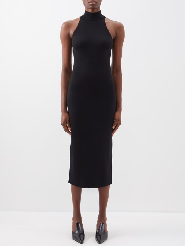 Black High Neck Sleeveless Midi Dress