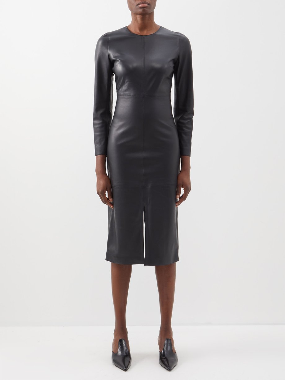 Black Panelled leather midi dress | Toteme | MATCHES UK