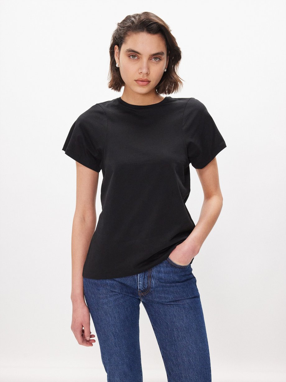 Black Curved-seam organic-cotton T-shirt, Toteme