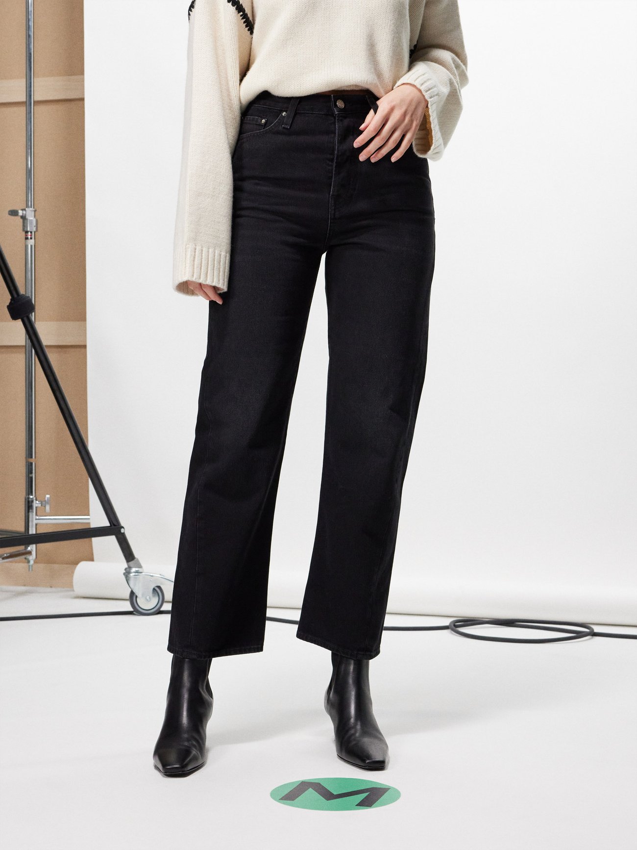 Black Twisted-seam high-rise organic-cotton jeans | Toteme | MATCHES UK
