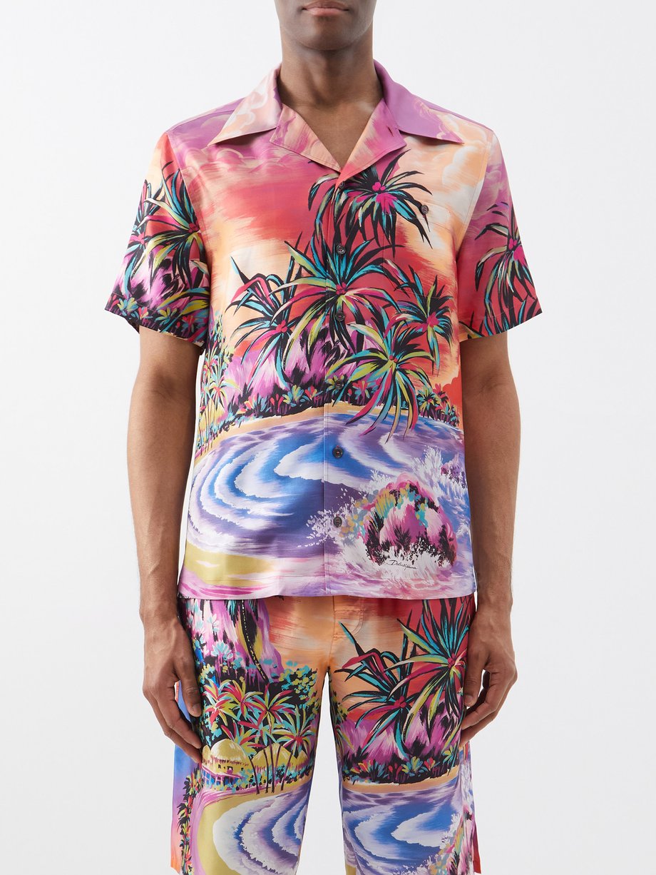 Pink Hawaii-print short-sleeved silk-twill shirt | Dolce & Gabbana |  MATCHESFASHION AU