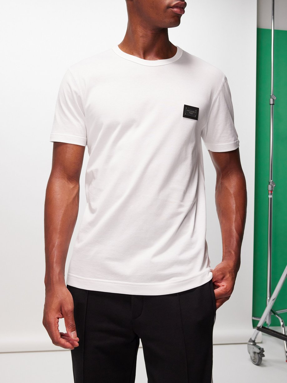 White Logo-plaque cotton-jersey T-shirt | Dolce & Gabbana