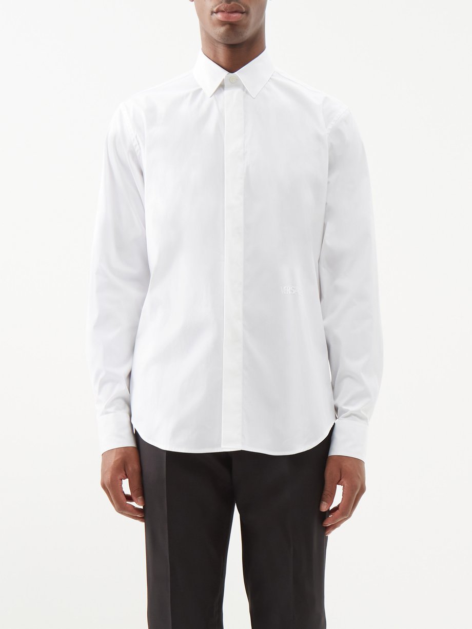 White Logo-embroidered cotton-poplin shirt | Versace | MATCHESFASHION UK
