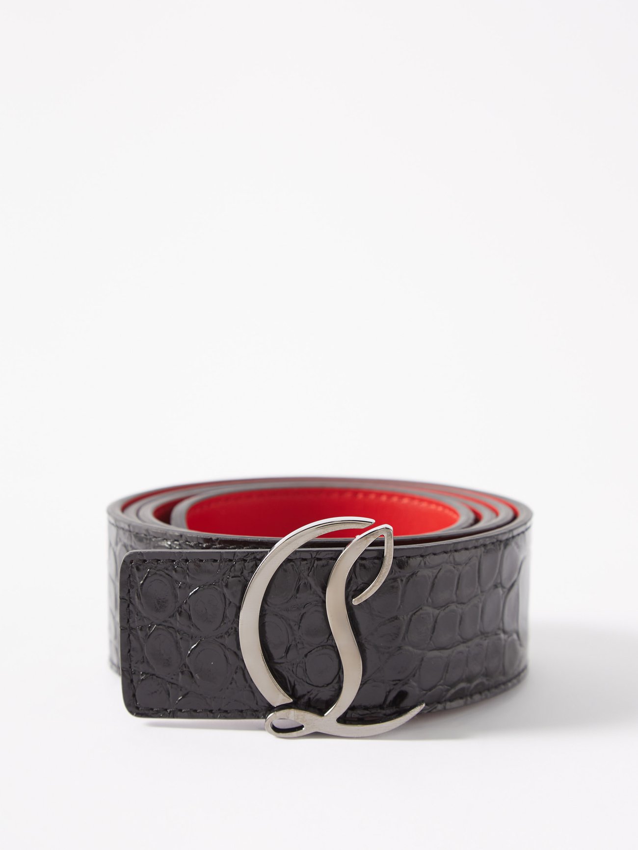 Black CL-logo croc-embossed leather belt | Christian Louboutin