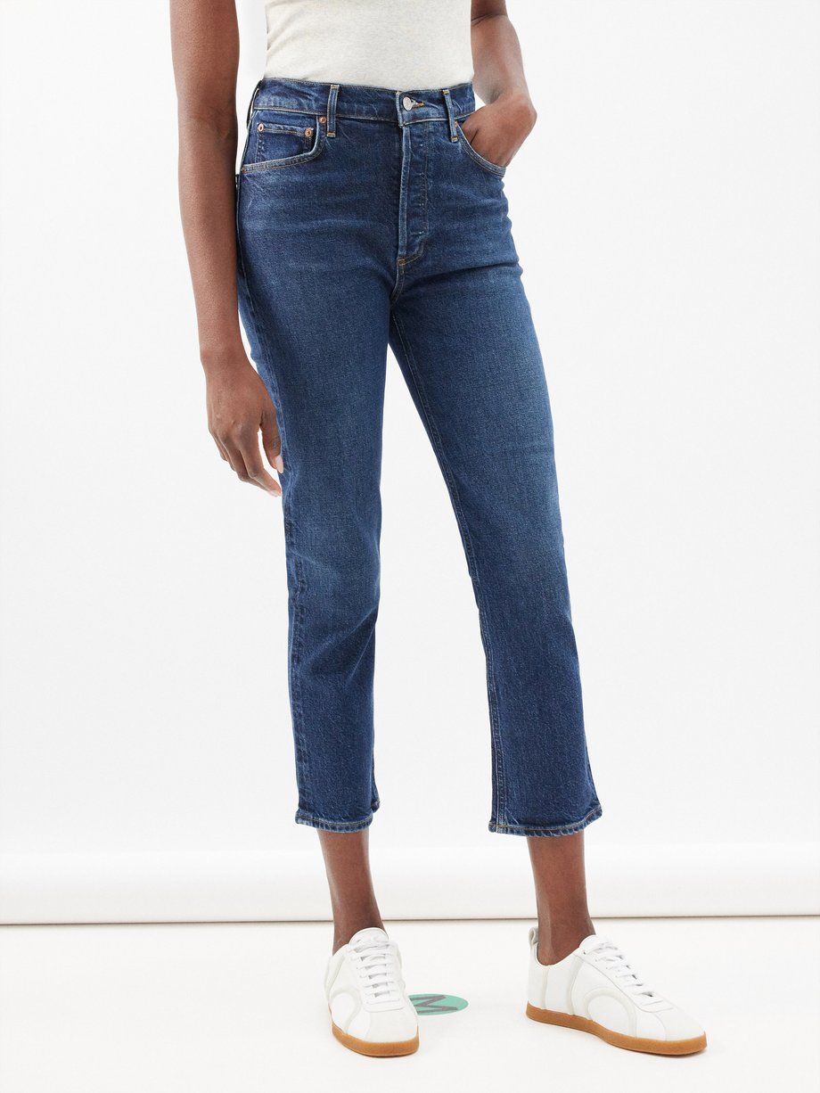 Blue Riley high-rise slim-leg cropped jeans, Agolde