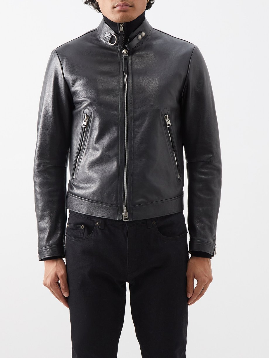 Black D-ring leather biker jacket | Tom Ford | MATCHESFASHION US