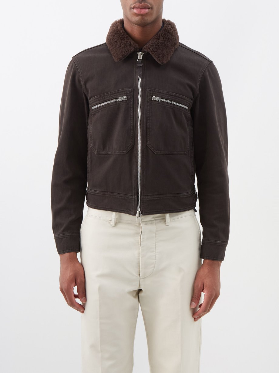Brown Bedford shearling-collar corduroy jacket | Tom Ford ...