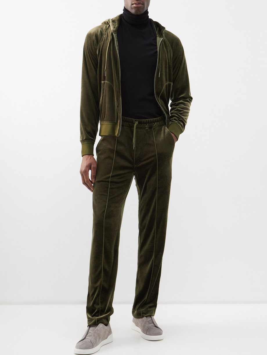 Green Drawstring-waist velvet track pants | Tom Ford | MATCHESFASHION UK