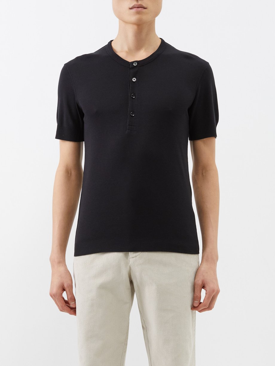 Black Ribbed jersey Henley top | Tom Ford | MATCHESFASHION US