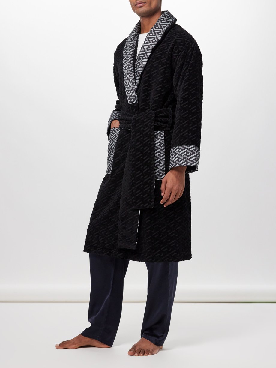 Black La Greca-jacquard cotton bathrobe | Versace | MATCHES UK