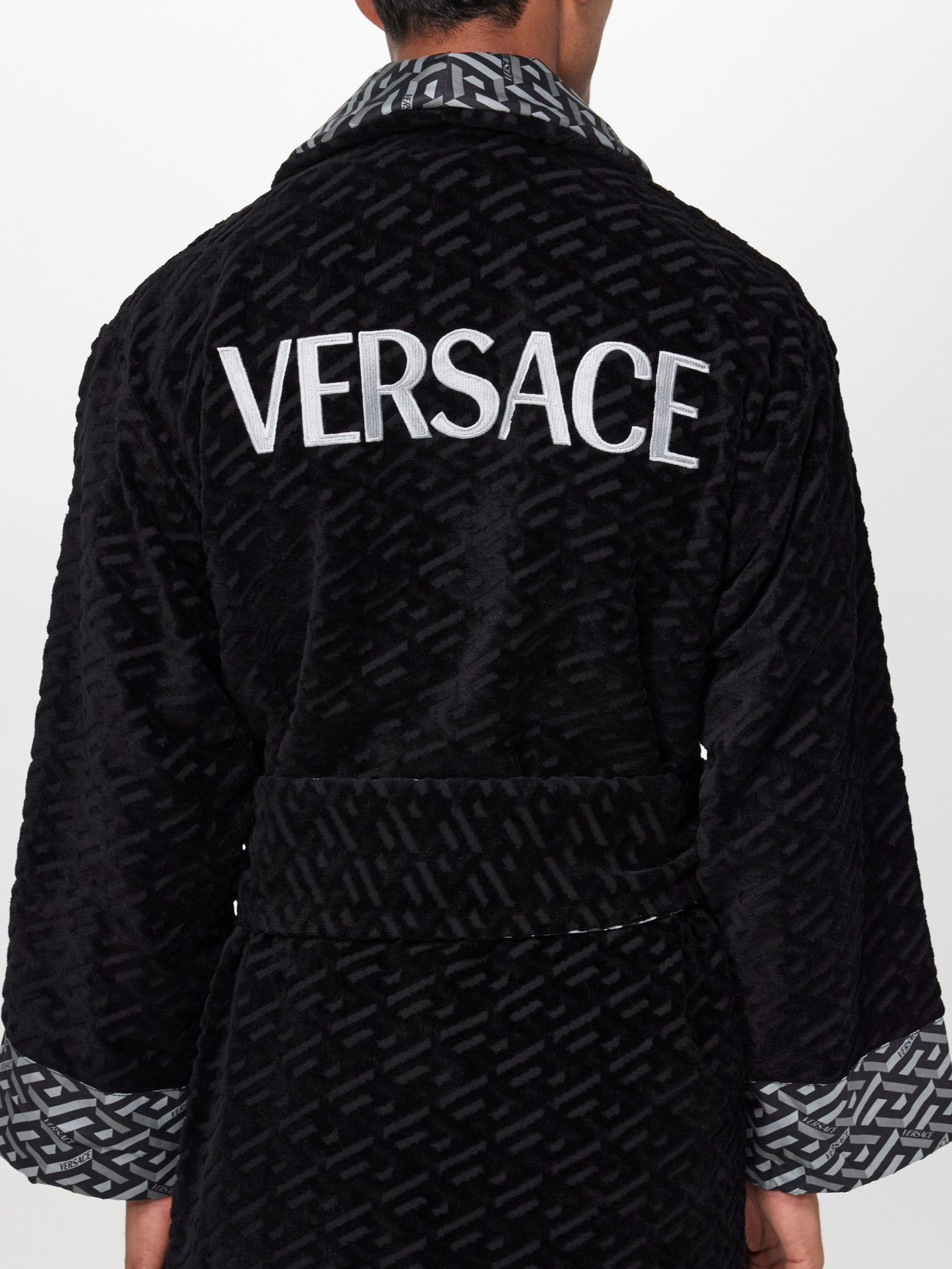 Black Greca-jacquard cotton-blend pyjama top, Versace