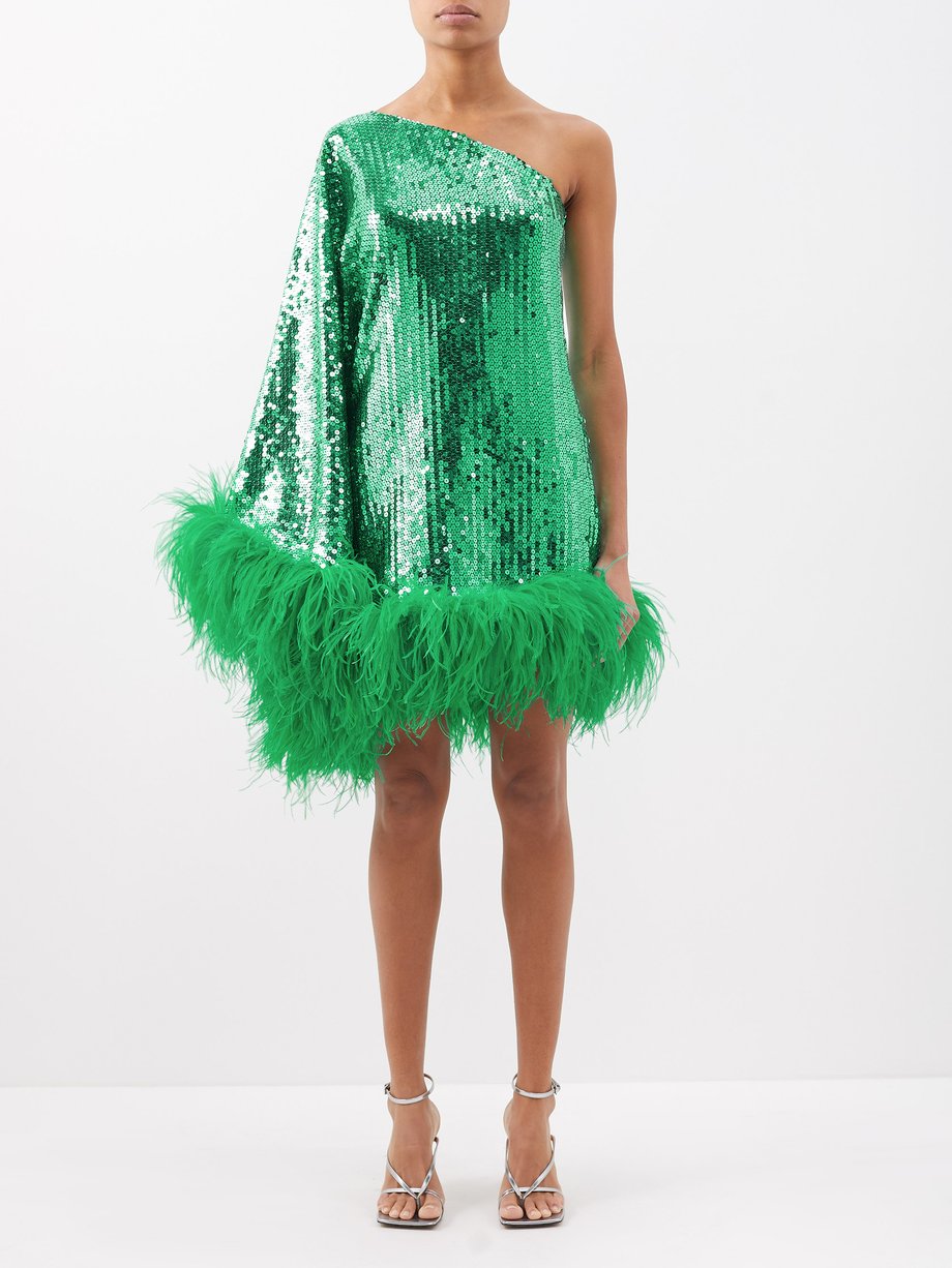 Green Piccolo Disco Ubud sequinned feather-trim dress | Taller Marmo ...