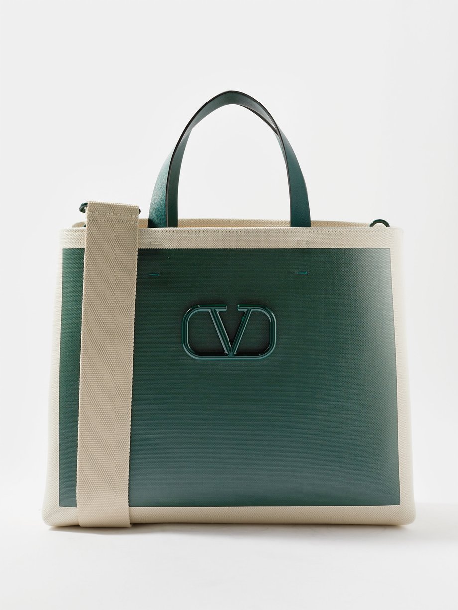 Valentino Garavani - logo-plaque Canvas Tote Bag - Mens - Green Multi