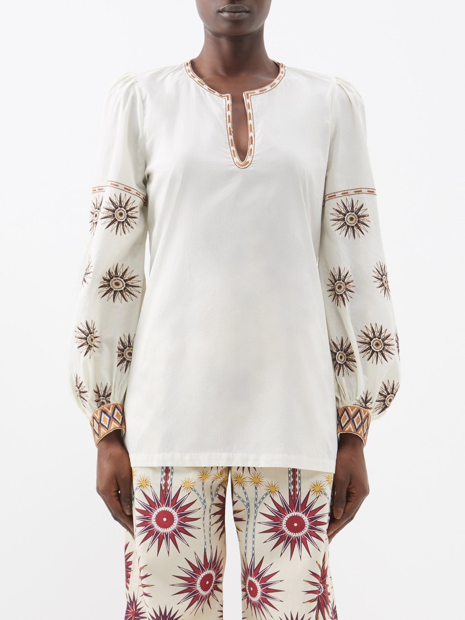 White Vera embroidered cotton-voile top, Emporio Sirenuse
