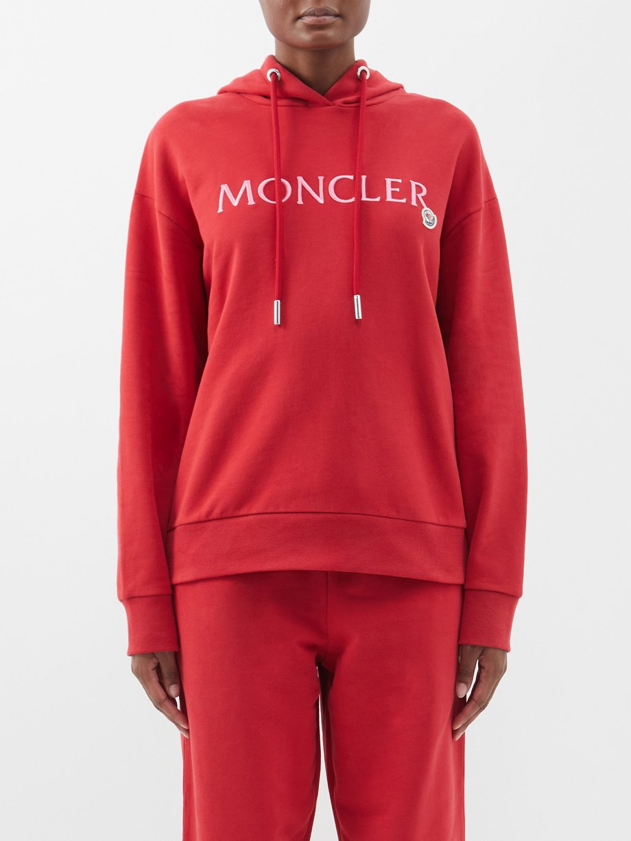 Red Logo-embroidered cotton-jersey hooded sweatshirt | Moncler | MATCHES UK