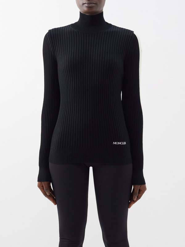 Moncler Contrast-sleeve ribbed wool sweater