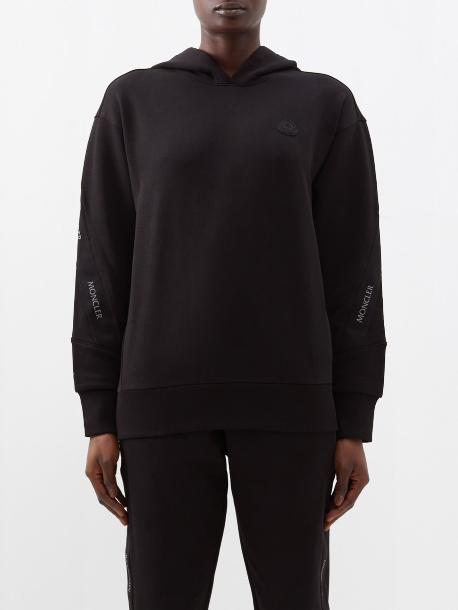 Black Logo-stripe cotton-fleece hoodie | Moncler | MATCHES UK