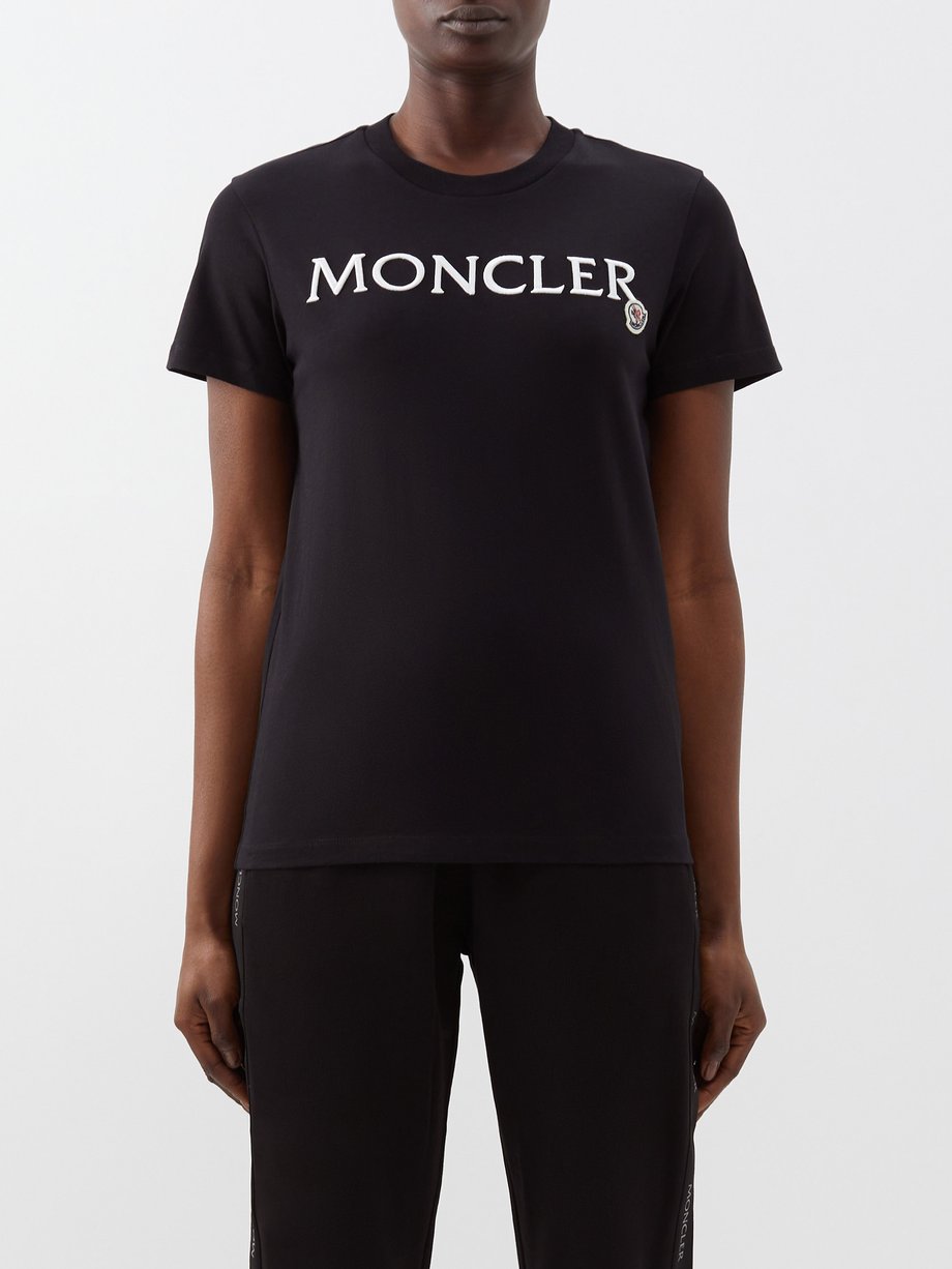 Black Logo-embroidered cotton-jersey T-shirt | Moncler | MATCHES UK
