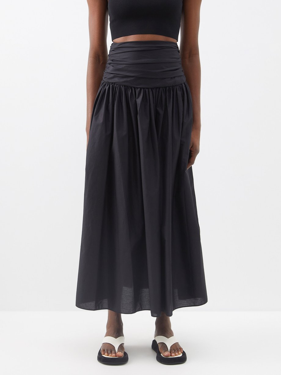 Black Ruched organic-cotton maxi skirt | Matteau | MATCHESFASHION US