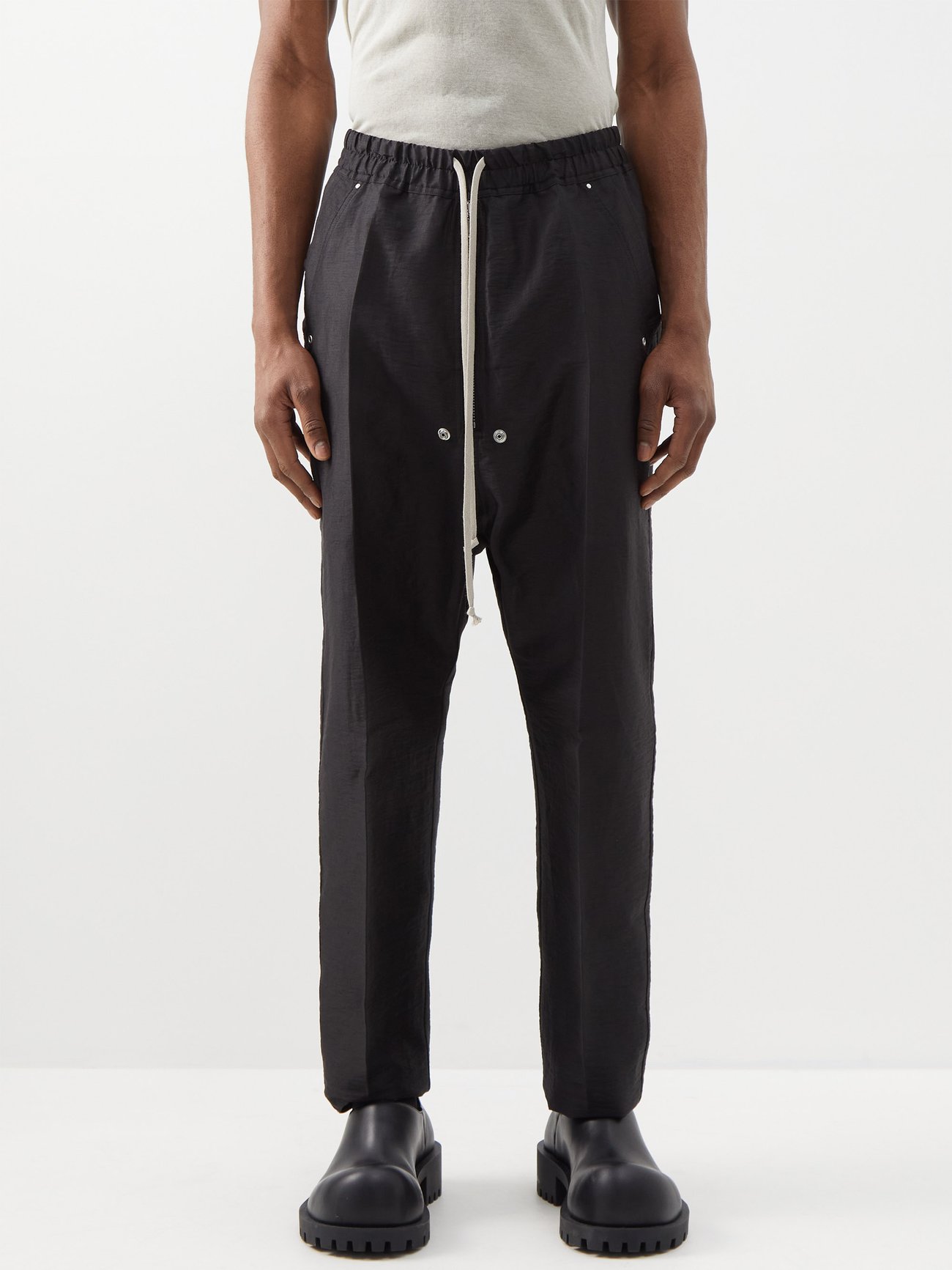 Black Bela drawstring linen-blend trousers | Rick Owens