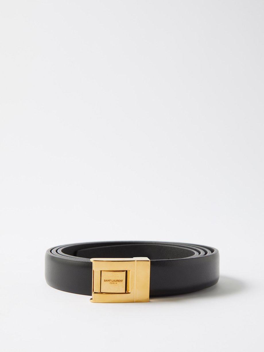 Black Logo-engraved leather belt | Saint Laurent | MATCHESFASHION UK