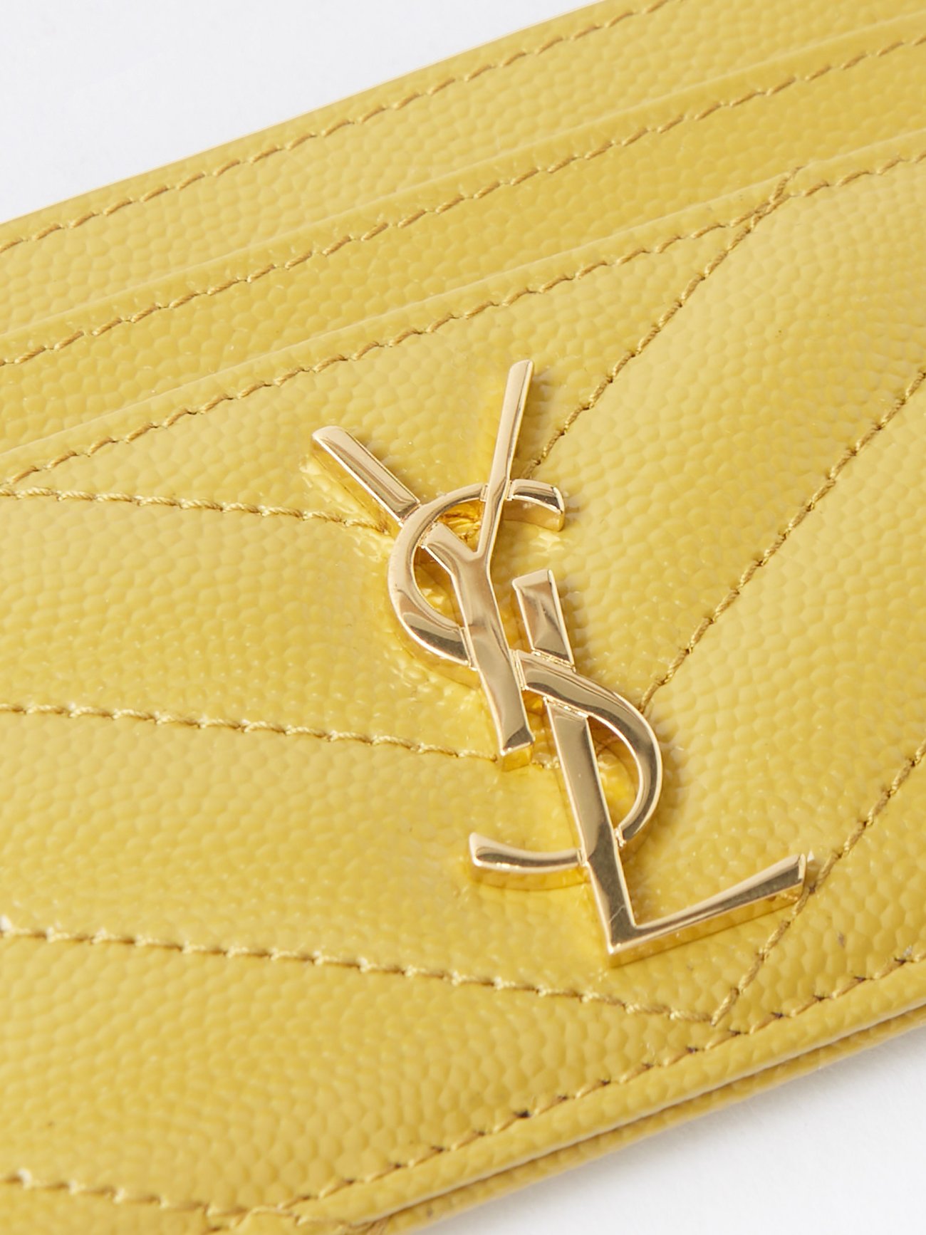 Yellow YSL-plaque quilted-leather cardholder, Saint Laurent