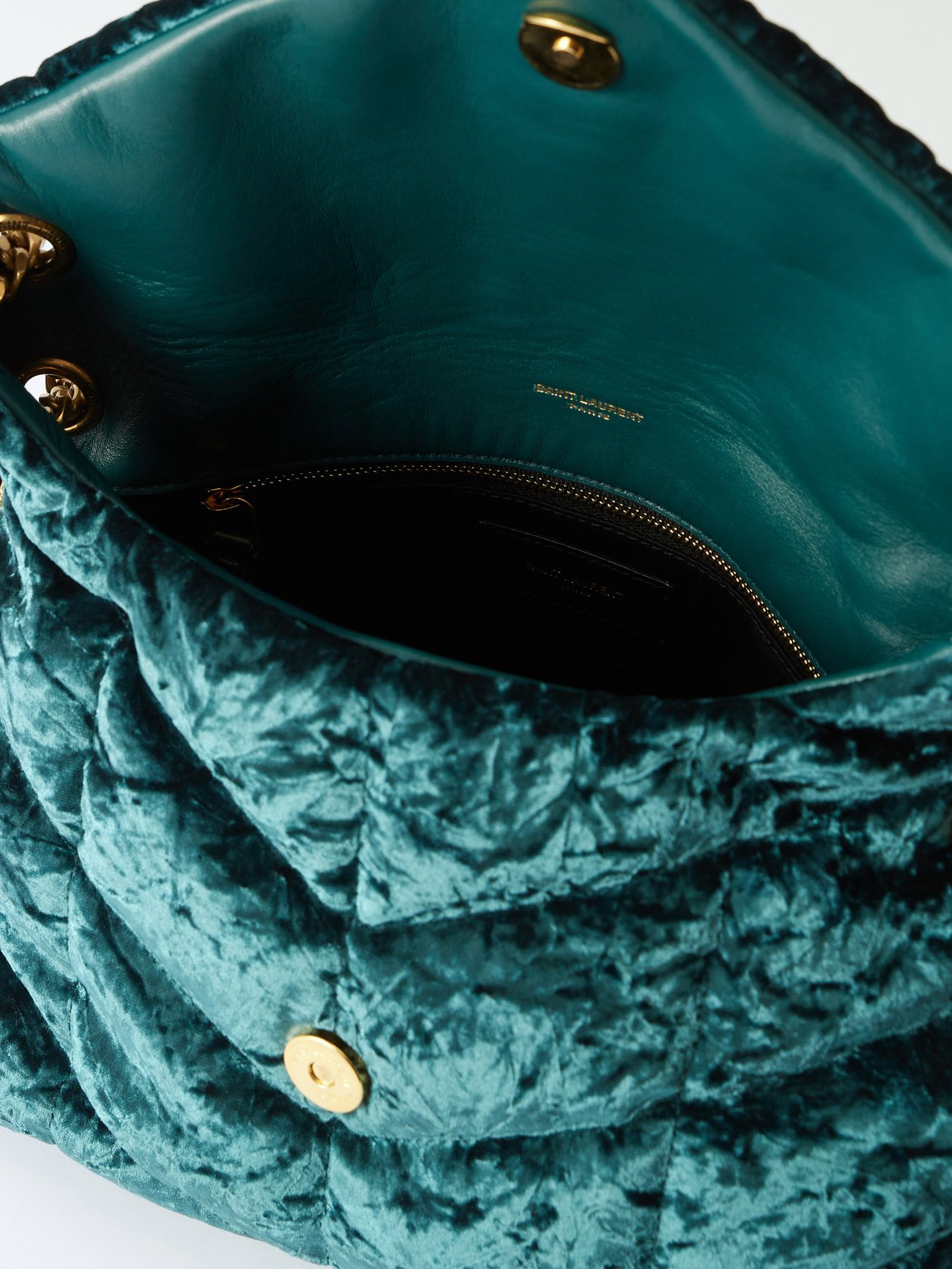 Green Puffer small crushed-velvet shoulder bag