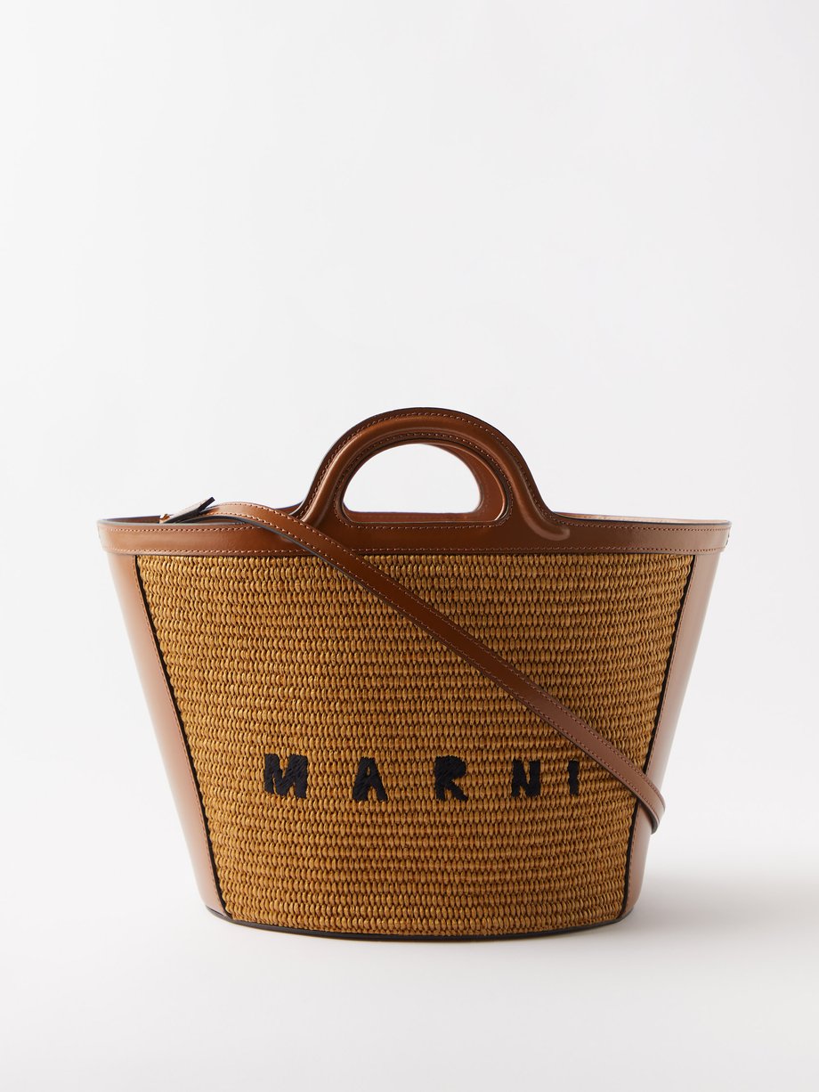 Tan Tropicalia small leather & faux-raffia basket bag | Marni