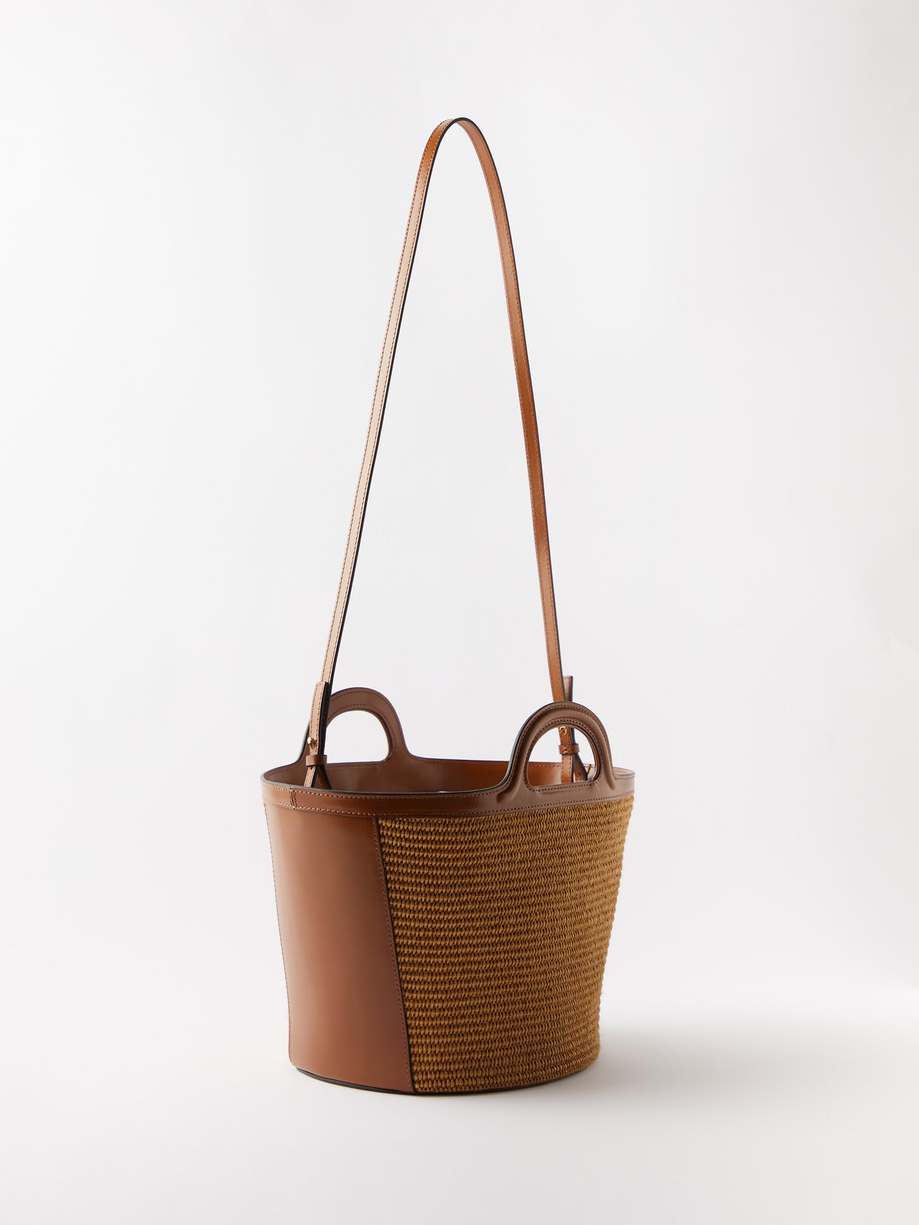 Tropicalia small leather & faux-raffia basket bag