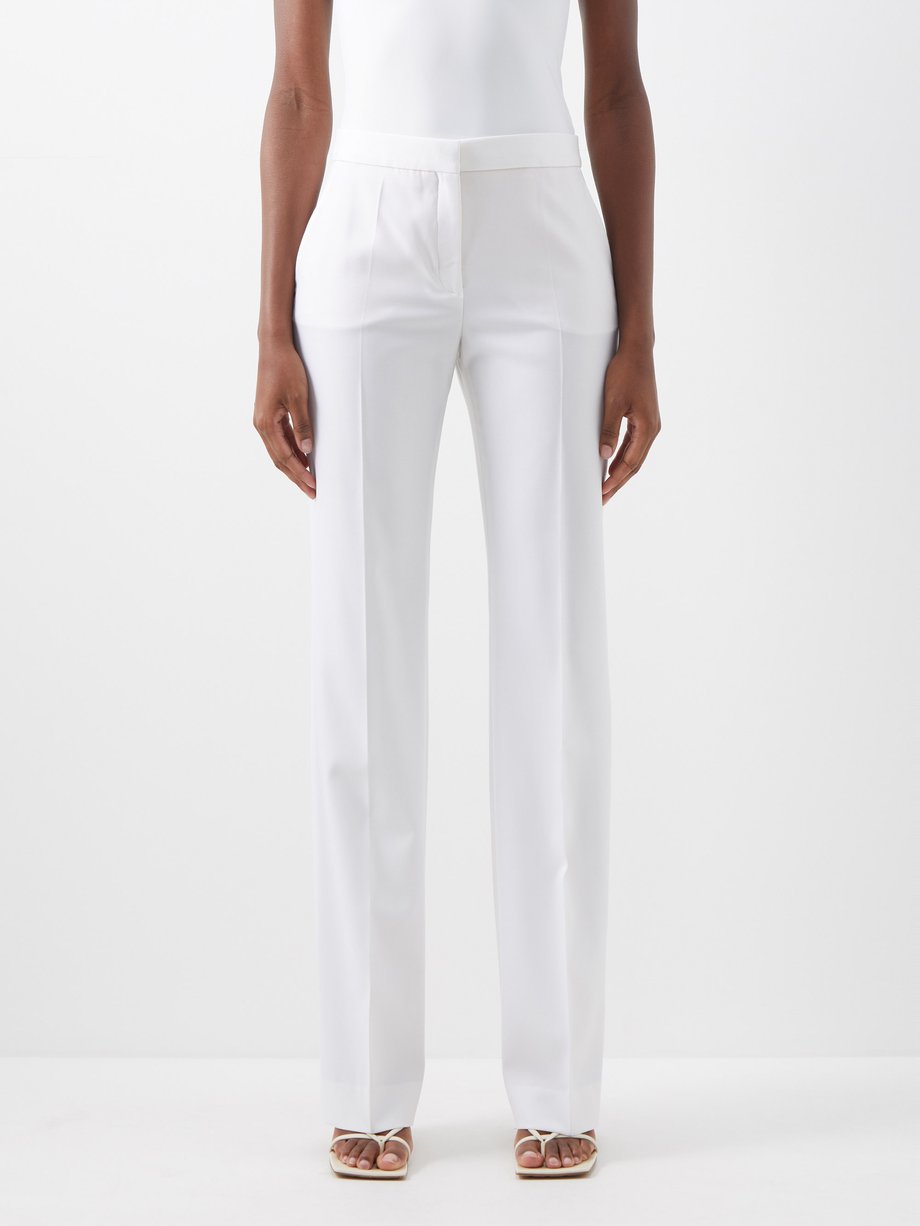 White Wool straight-leg trousers | Another Tomorrow | MATCHES UK