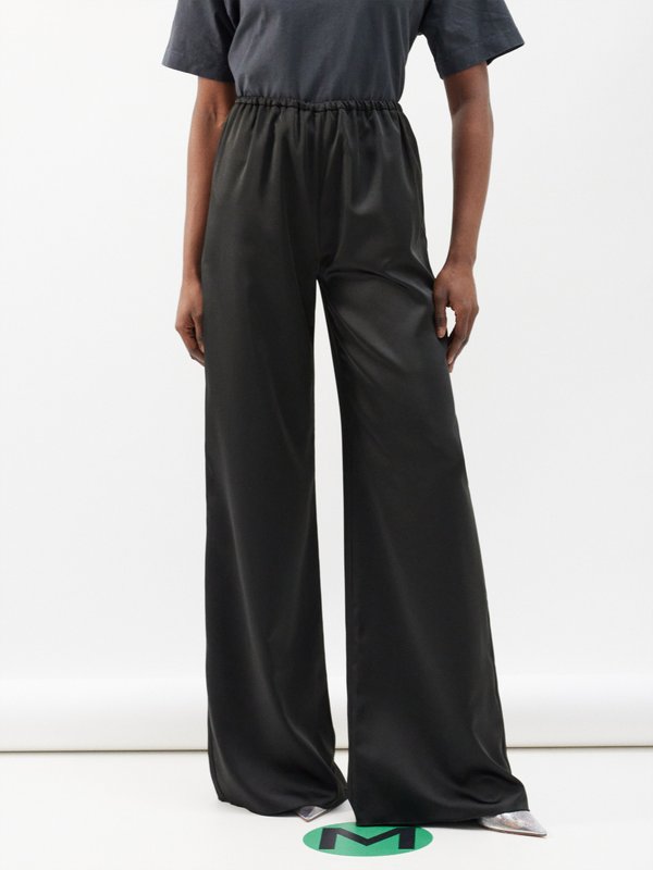 Mid-rise silk satin wide-leg pants in black - Loewe
