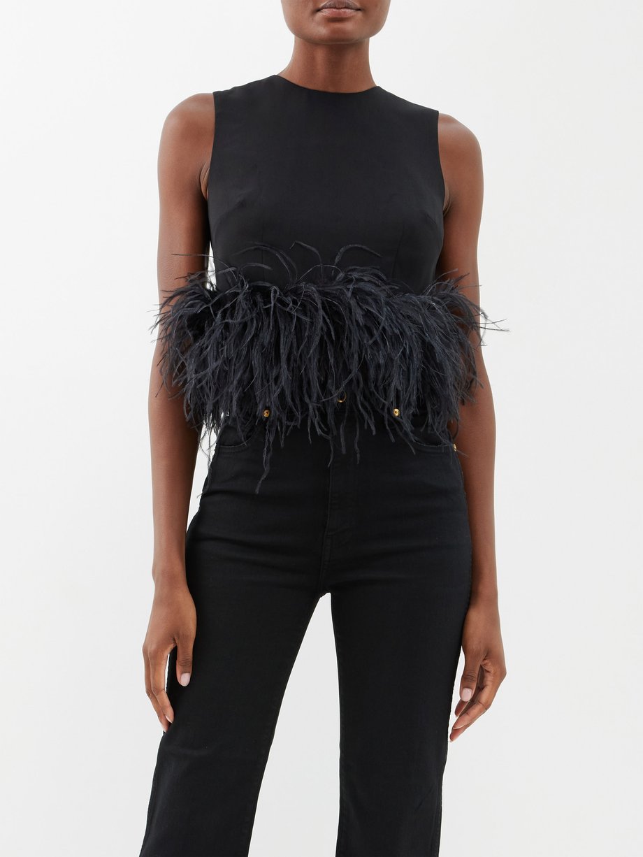 Black Michelle feather-trim crepe top, 16Arlington