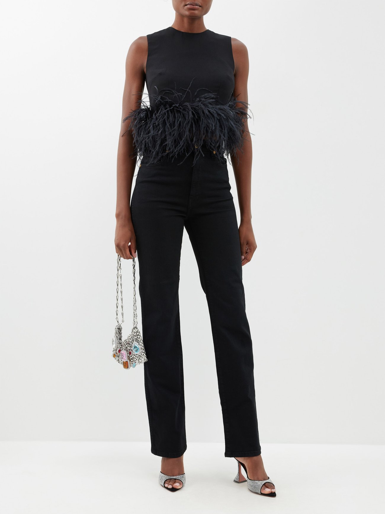 Ostrich Feather Crop Tank - Black - – BB Store