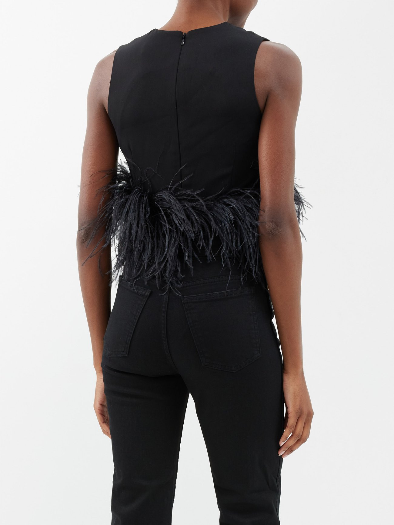 Ostrich Feather Crop Tank - Black - – BB Store