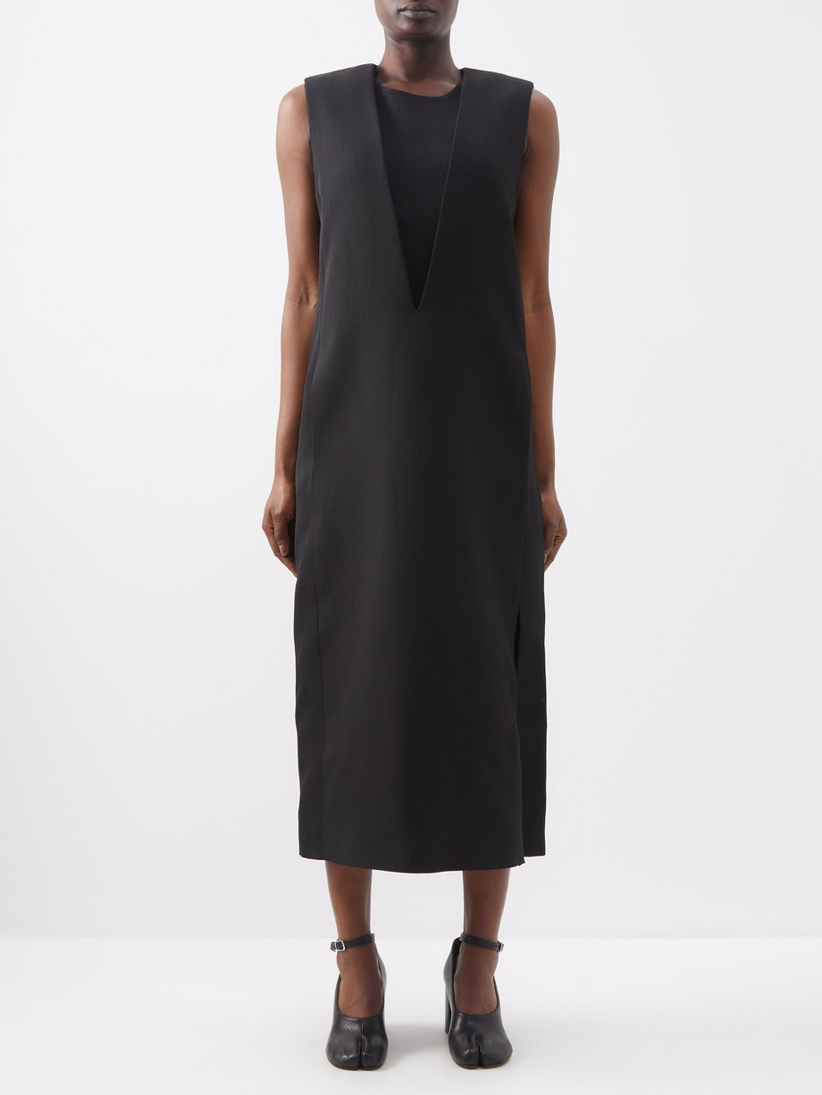 Black V-neck overlay side-slit midi dress | Jil Sander | MATCHESFASHION UK