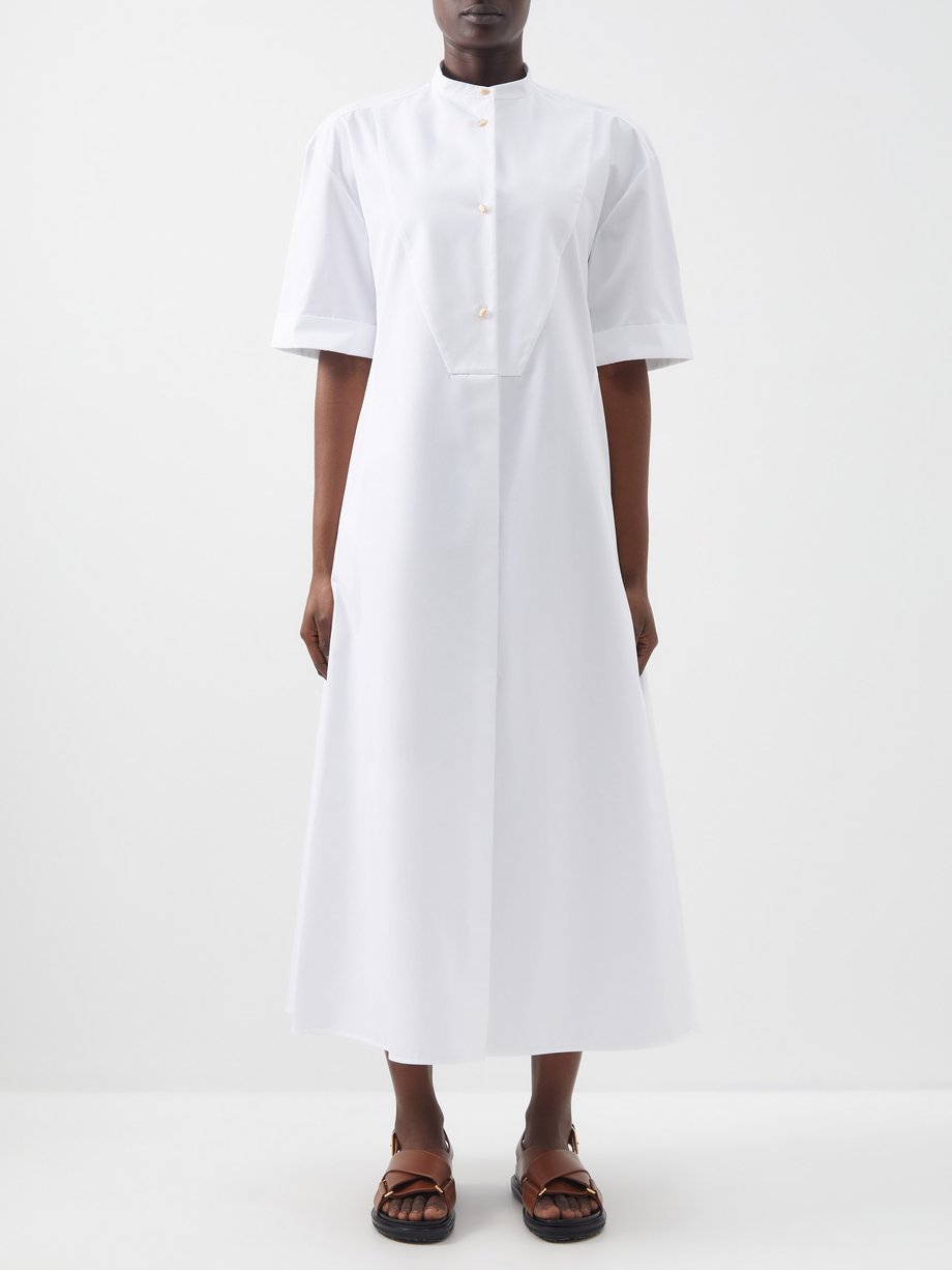 White Stand-collar cotton-poplin A-line maxi dress | Jil Sander ...