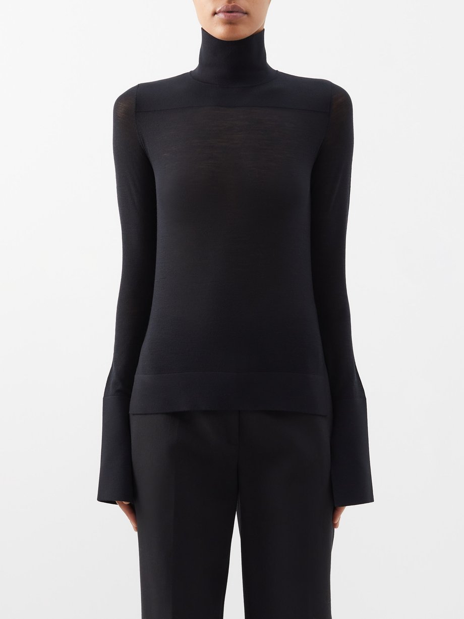 Black Sheer wool-blend roll-neck sweater | Jil Sander | MATCHES UK